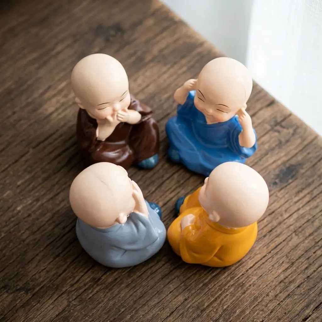 Elegant Baby Monk Buddha Set of 4 Decorative Figurines for a Peaceful Home 3 Baby Monk Buddha Set of 4
