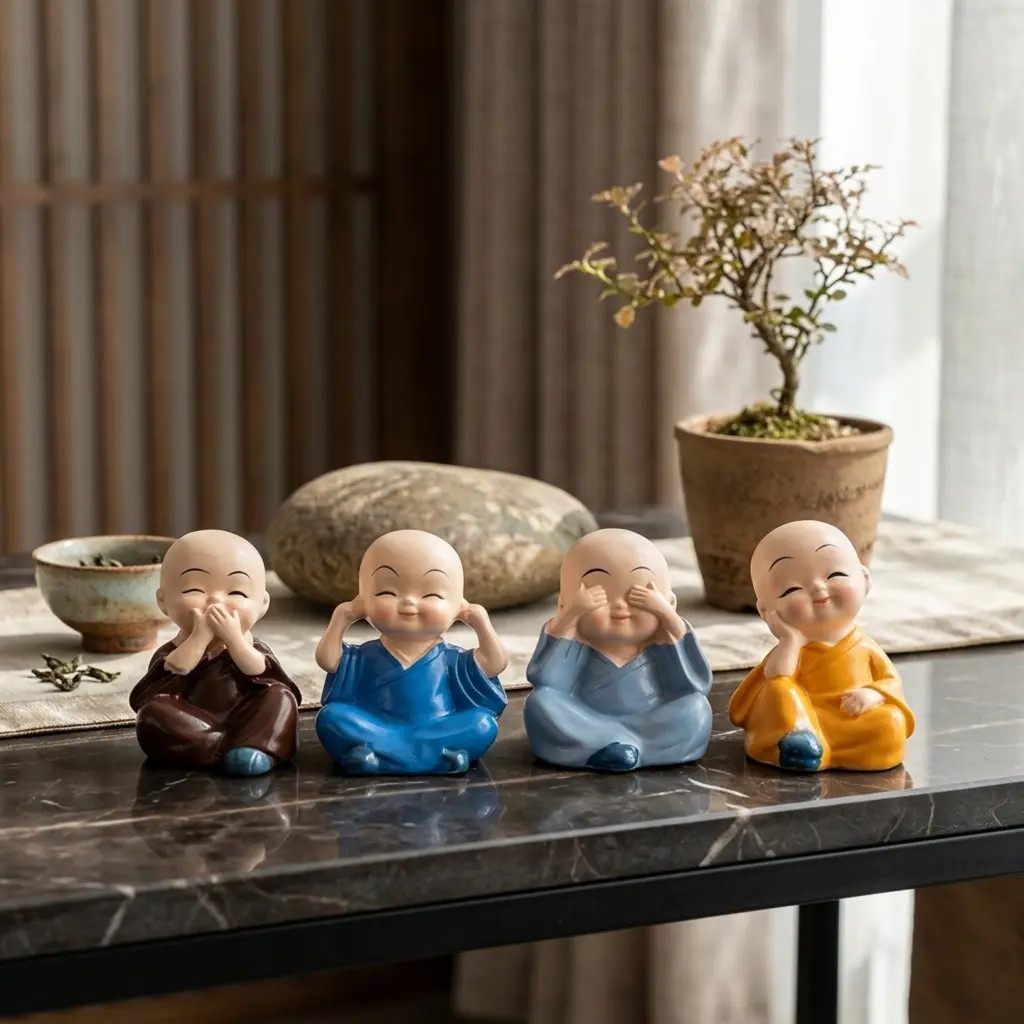 Elegant Baby Monk Buddha Set of 4 Decorative Figurines for a Peaceful Home 2 four wise monk showpiece for home decor