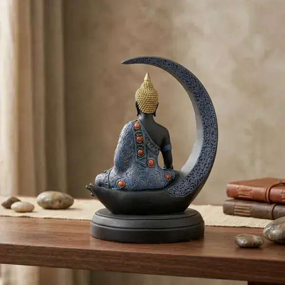 Buddha idol with moon design decoration