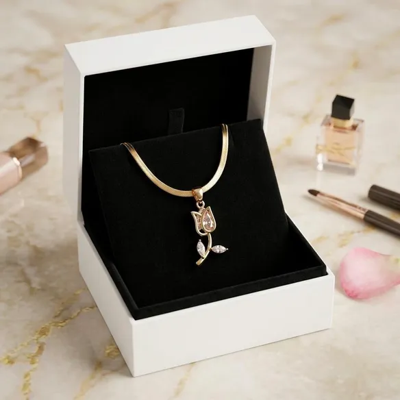 Floral pendant necklace featuring subtle A.D stone detailing