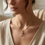 Gold tone anti tarnish necklace with floral pendant for women