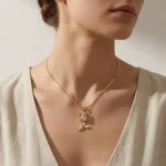 Women wearing anti tarnish stainless steel floral necklace for daily wear