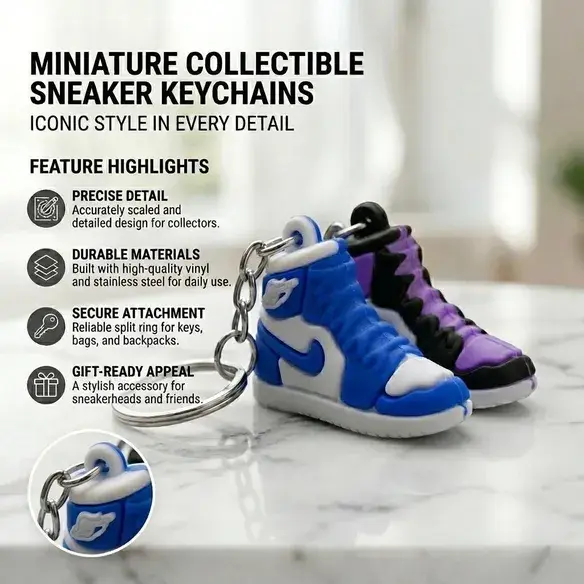 Premium & Stylish Sneaker Keychain Set of 4 – Unique Mini Shoe Keychains