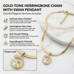 Anti Tarnish Swan Pendant Necklace with Herringbone Chain