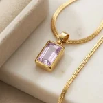 Close-up of Pink Rectangle Pendant Necklace for Women