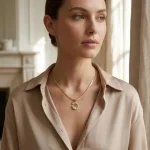 Gold Tone Anti Tarnish Swan Pendant Necklace front view