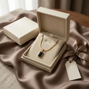 Home 5 Gold Tone Pendant Necklace for Women with Black Pendant Detail