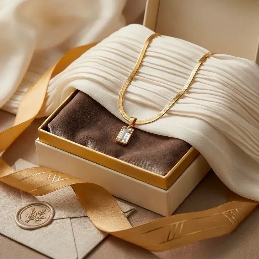 Gold Tone Pendant Necklace for Women with Clear Pendant Detail