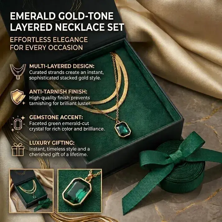 Layered Necklace for Women gift featuring Anti Tarnish Green Pendant