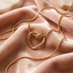 Close-up of Heart Pendant Necklace with Open Heart Pendant