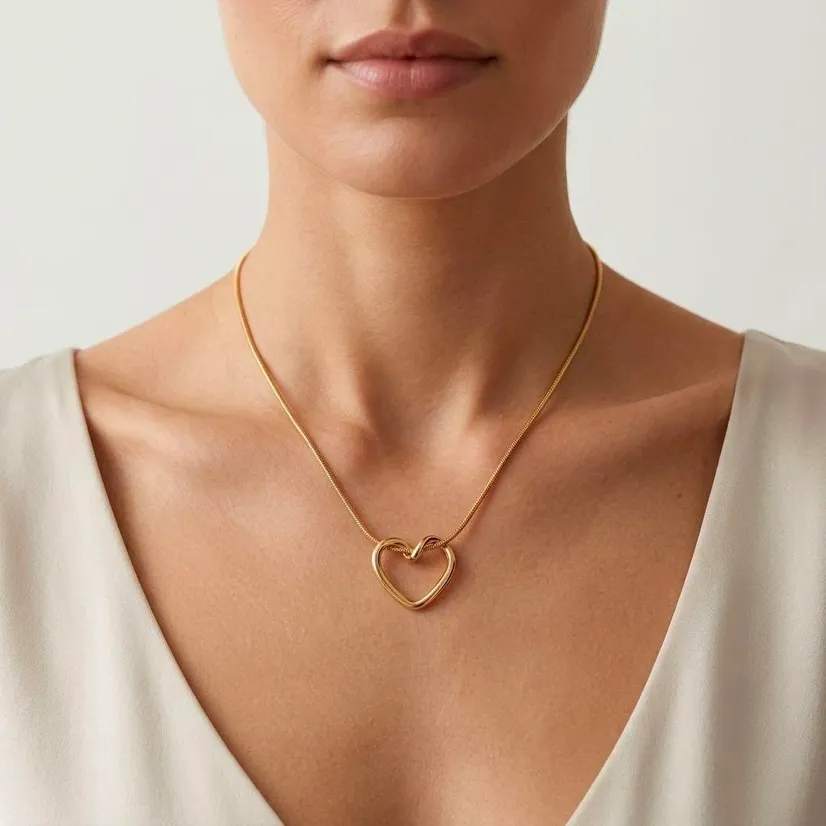 Minimal Heart Pendant Necklace with Gold Tone Finish for Women