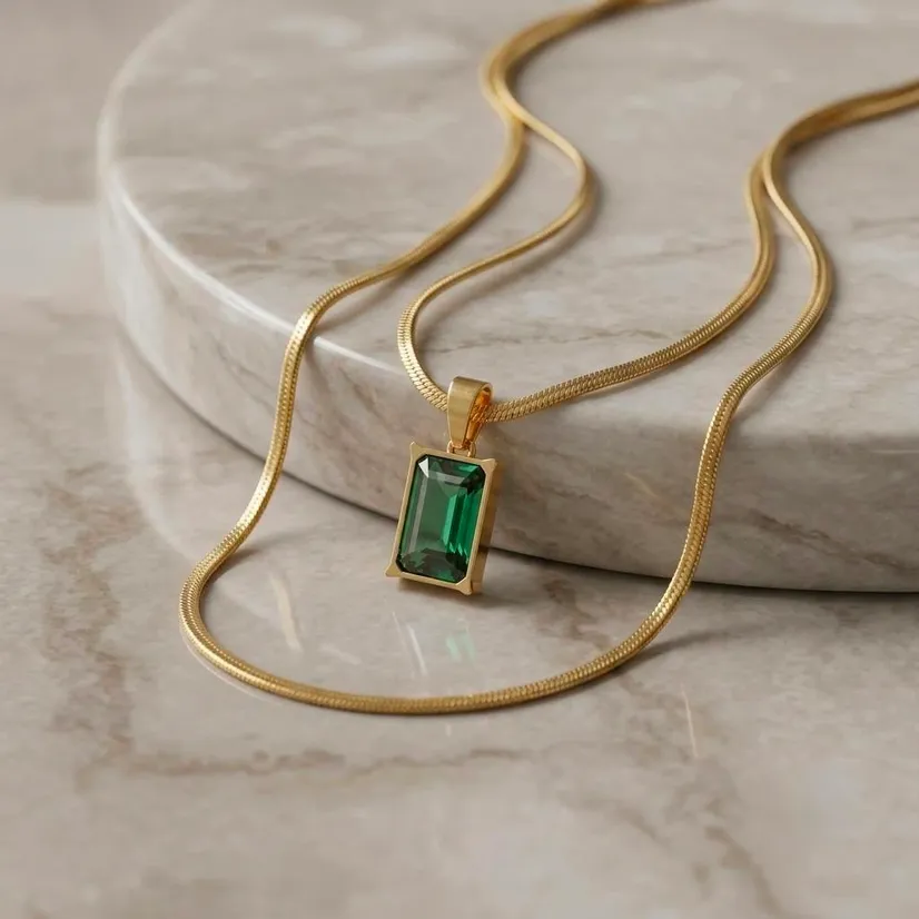 Rectangle Pendant Necklace for Women – Anti Tarnish Gold Tone
