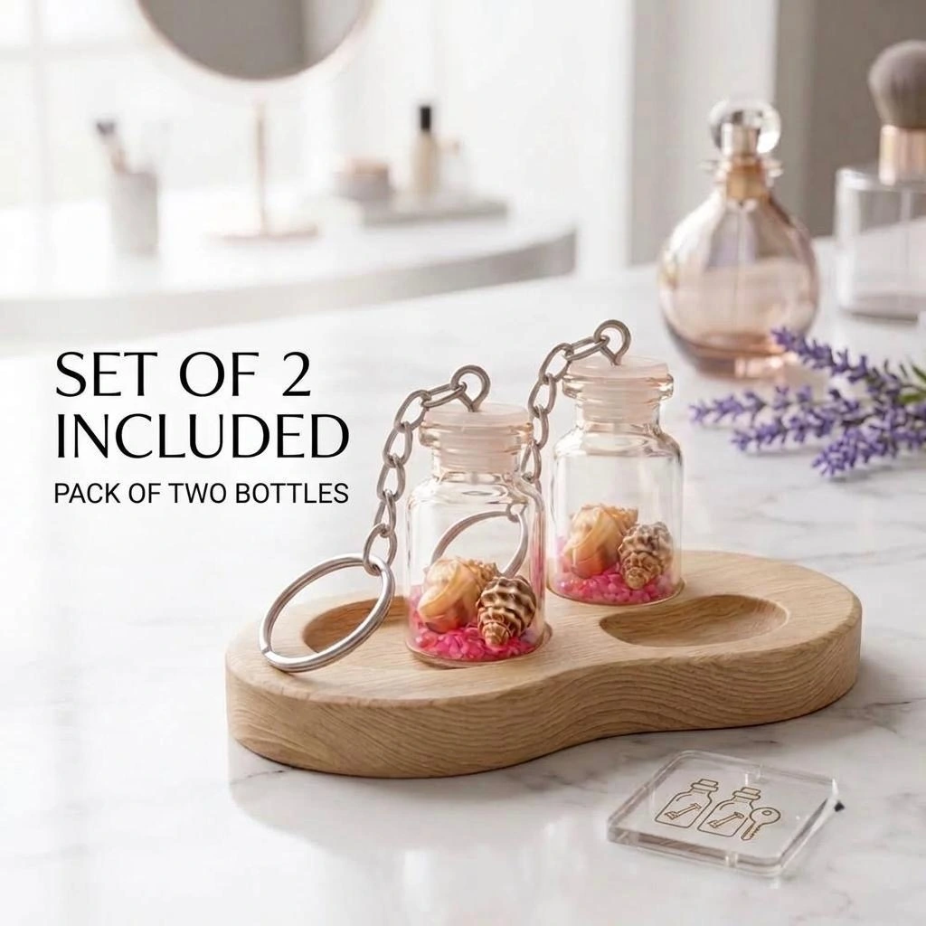 Mini Seashell Bottle Keychain with metal chain and key ring
